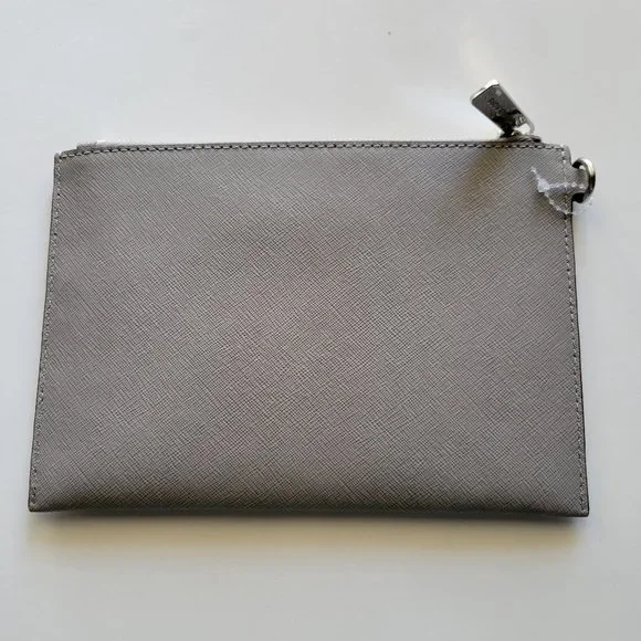 MICHAEL KORS SMALL LEATHER VINYL SILVER PEWTER JET SET CLUTCH COIN PURSE WALLET - Picture 3 of 4